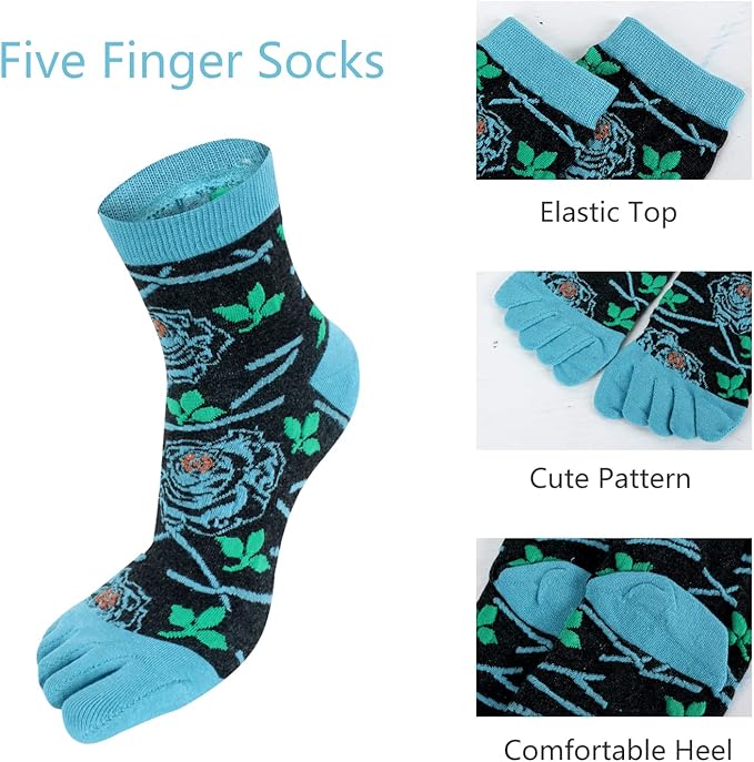 Benefeet Sox Toe Socks Women Men Cute Cat Five Finger Socks for Girls Colorful Cotton Ankle Athletic Running Socks with Toes