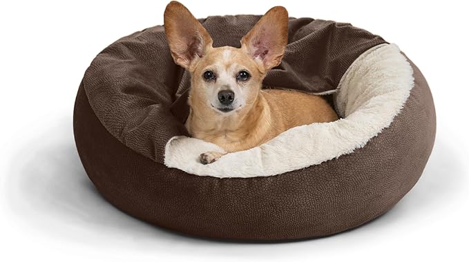 Best Friends by Sheri Cozy Cuddler Ilan Covered Cat and Dog Bed with Attached Blanket, Dark Brown, 24"x24"