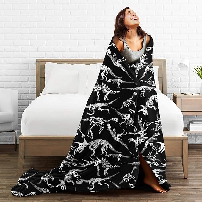 Dinosaur Skeleton Throw Blanket Soft Cozy Plush Warm Fleece Blanket for Sofa Couch Bed 60"X50"