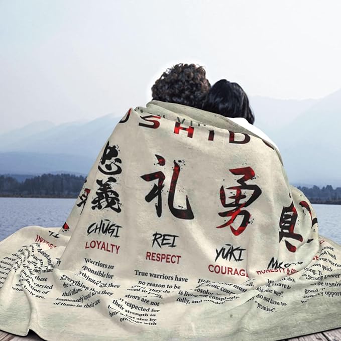 Samurai Bushido Blanket Japanese Gifts Seven Virtues Throw Blanket Super Warm Soft Plush Lightweight Fleece Flannel Japan Decor Blanket for Women Men Girls Boys for Couch Sofa Bedding 80"X60"