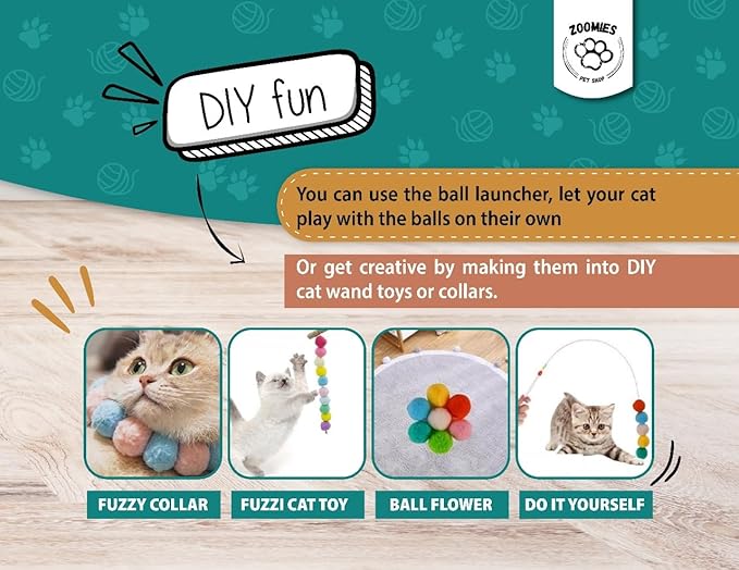 Interactive Cat Toys for Indoor Cats Includes 2 Cat Toy Gun + 100 Cat Pom Pom Balls + 3 Extra Balls | Cat Ball Launcher Giving Your Cat Fun and Exercise