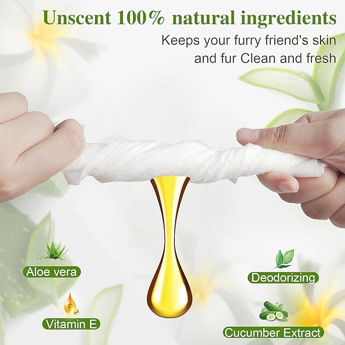 100 Unscented Extra Thick Dog Wipes for Paws and Butt Puppy Wipes for Dogs Face and Body Dog Wipes Cleaning Deodorizing Cat Wipes Cleaning Fur and Butt Doggie Wipes Doggy Wipes 8 Glove Wipes Included
