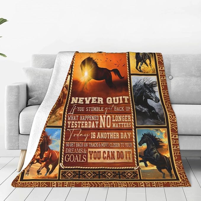 Dollffey Horse Throw Blanket 60"x80" Brown Flannel Super Warm Soft Plush Lightweight Fleece Flannel Winter Blanket for Girls Women Horse Lovers Boys Baby Kids Couch Sofa Bedding