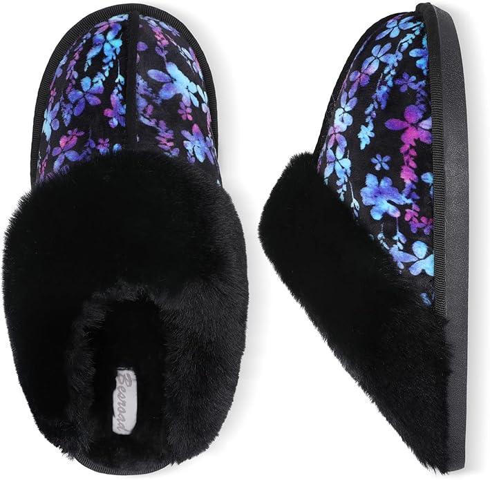Besroad Winter Fuzzy House Slippers Sandals Plush Faux Fur Fluffy Flats Slippers Warm Slide Shoes for Women