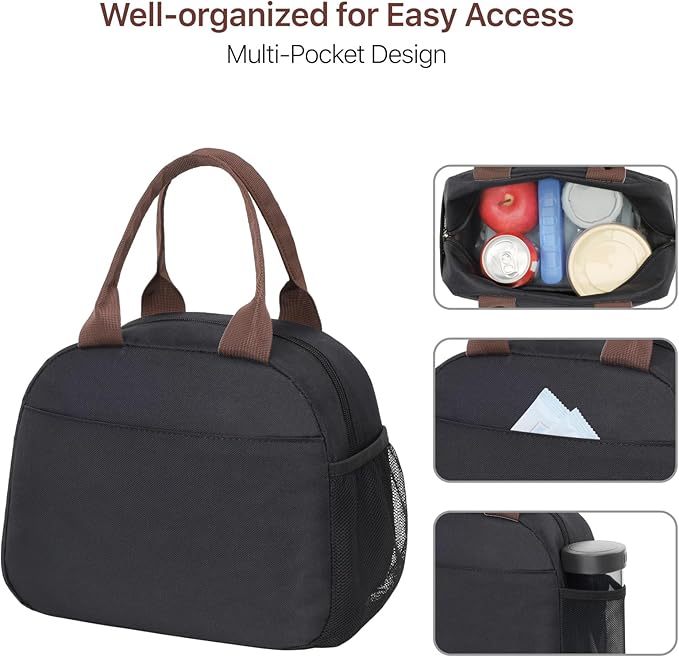 Bagseri Insulated Lunch Bag Women - Lunchboxes for Men Women Adult Reusable Leakproof Thermal Cooler Sack Food Handbags Case High Capacity for Work and Picnic (Black)