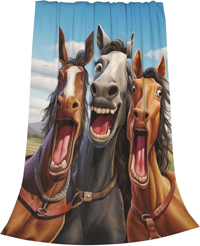 FUUNY Horse Blanket Animal Pattern Print Flannel Throw Blankets for Home Couch Bed Sofa Soft Fuzzy Lightweight Decor Gifts for All Season 50x40 Inches