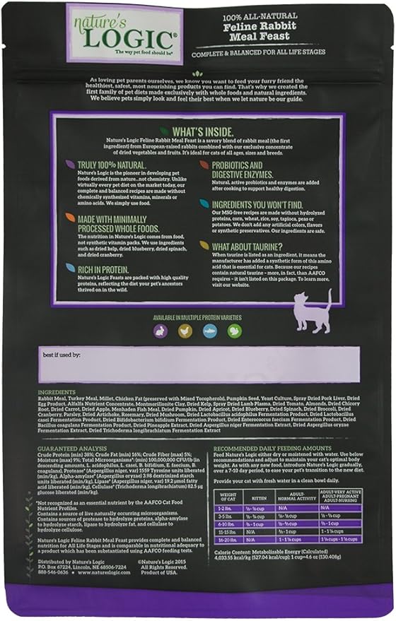 Nature's Logic Feline Rabbit Meal Feast, 3.3Lb