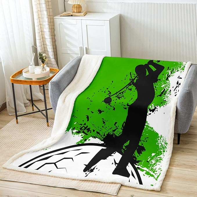 Erosebridal Golf Throw Blanket, 60"x80", Green, Abstract Pattern, Twin Size, Modern Style, Adults
