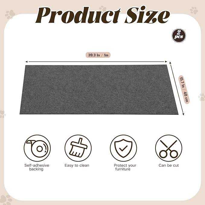 2 Pcs Cat Scratching Mat, Climbing Self Adhesive Cat Scratch Pad, Adjustable Sofa Protection Pad, Cat Climbing Pad Wall Sticker, Cat Scratch Board to Protect Furniture (Dark Gray, 39.3’’x15.7’’)
