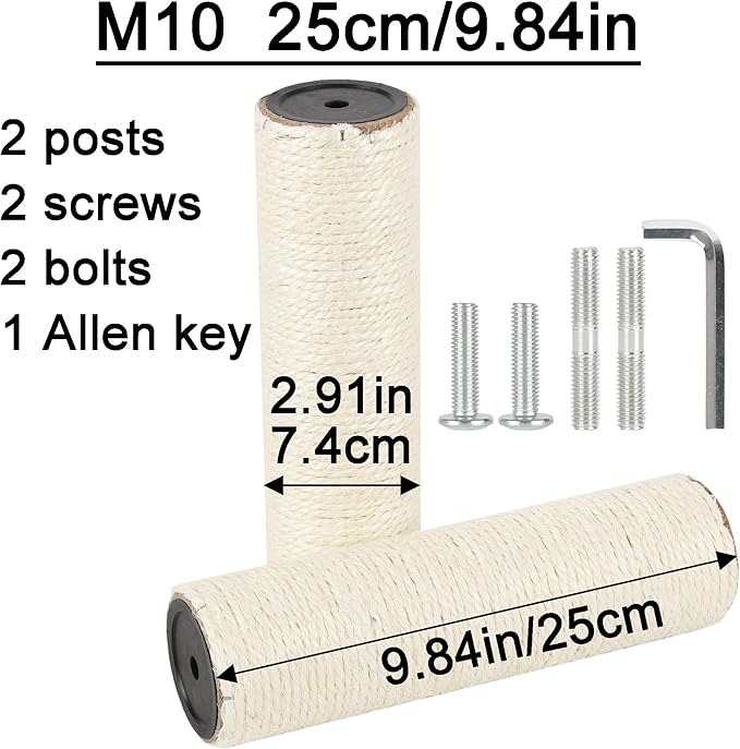 7.4cm 2.91in Diameter Cat Tree Scratching Post Replacement Sisal Pole Parts for Cat Tower (M10, 9.84in/25cm)