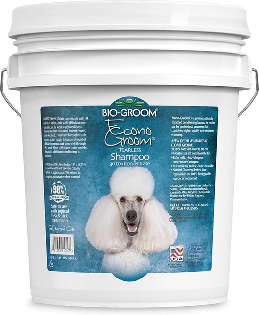 Bio-Groom Econo Groom Tearless Shampoo 30 to 1 Concentrate - Dog Bathing Supplies, Cruelty-Free, Made in USA, Hypoallergenic - 5 Gallons