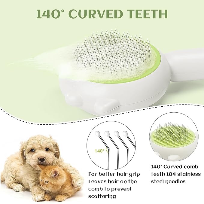 Cat and Dog Grooming Brush - Pet Hair Cleaner With Release Button, Self-Cleaning Massager for Short & Long Haired Cats and Dogs (Green)