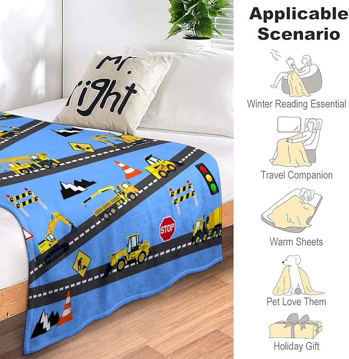 Cute Truck Construction Blanket Super Soft Flannel Throw Blankets Tractor Cars Blankets Bedding for Boys Girls Adults Gifts 50"x40"