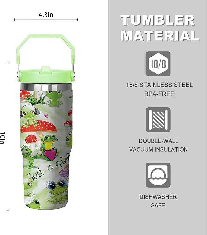 30 Oz Frog Tumbler with Handle and Straw, Frog Cup Insulated Frog Coffee Mug, Double Wall Stainless Steel Frog Mug, Leak Proof Frog Coffee Cup, Frog Gifts for Women and Frog Gifts for Frog Lovers