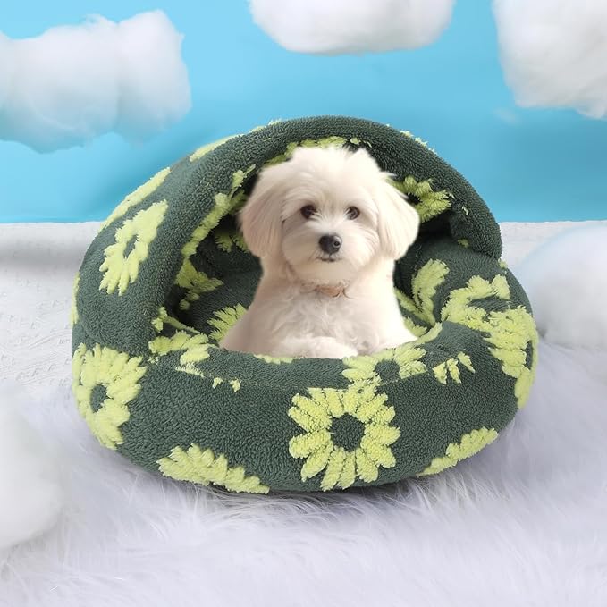 Dog Beds for Small Dogs, Cat Bed Cave, Washable Cute Cat Bed, Cozy Nook Pet Bed for Dogs or Cats, Anti-Slip Puppy Bed Fits up to 22 lbs Pets(Yellow, 24" x 24")