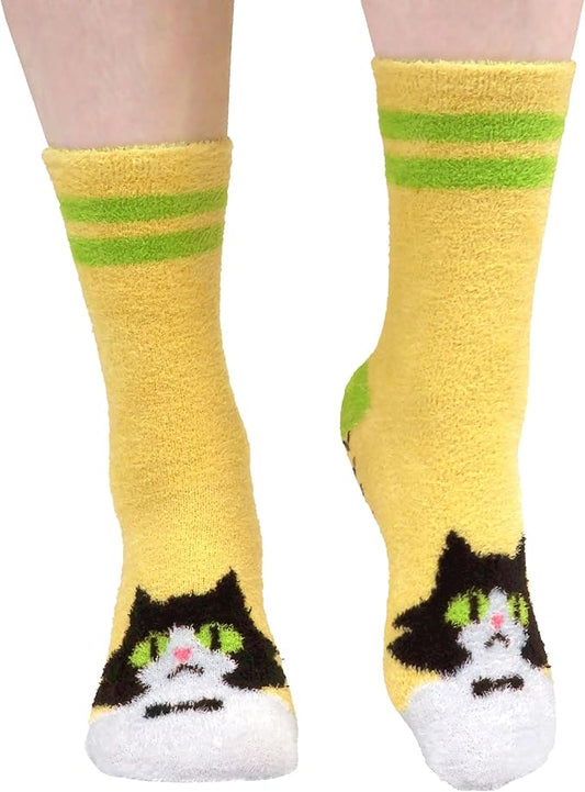 BambooMN Super Soft Warm Cute Women's Animal Non-Slip Fuzzy Fluffy Crew Winter Home Socks