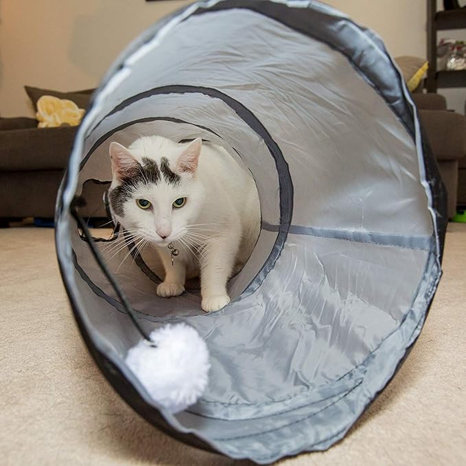 PetLike S Way Cat Tunnel Collapsible Pop-up Pet Tube Hideaway Play Toy with Ball (S Way and 1 Way, Grey)