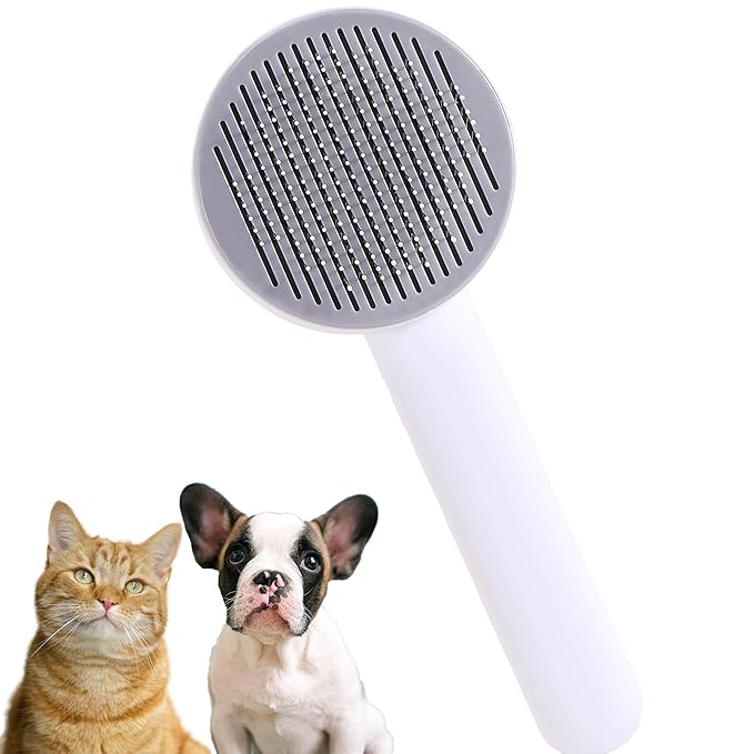 Self Cleaning Slicker Brush for Cat or Dog, Pet Grooming Brush for Long or Short Hair, Dog comb For One Button Gently Removes Loose Undercoat and Shedding Hair (Gray-Only Brush)