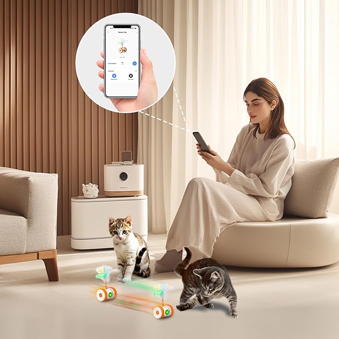Cat Toys Cat Remote Control Toy, APP Bluetooth Connect Remote Control Cat Toys for Indoor Cats Electronic Automatic Moving Mouse Cat Toy with 6 Lights USB Rechargeable