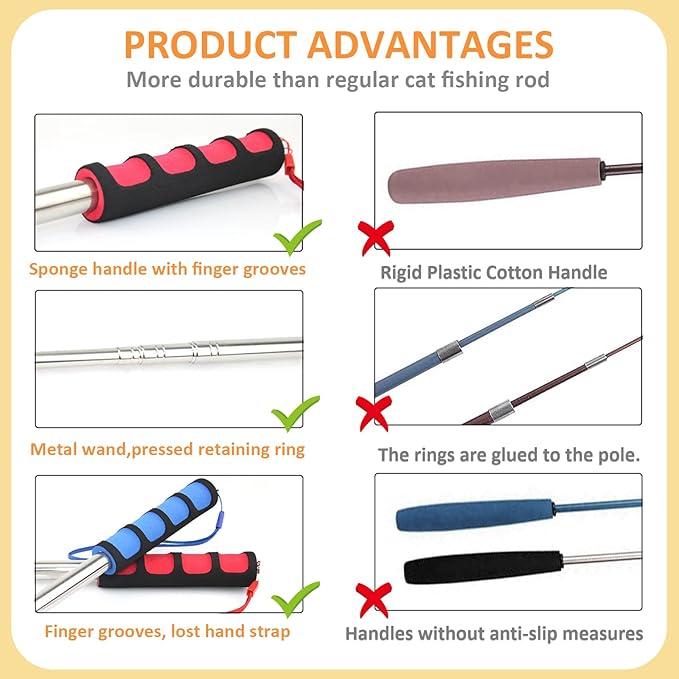 Cat Fishing Pole for Indoor Cats,Interactive cat Toys with Colorful Feather and Bell. (Yellow)