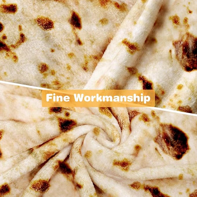 Burrito Tortilla Throw Blanket, 2.0 Double Sided Burritos Taco Tortilla Wrap Blankets for Adults Kids, Giant Funny Realistic Food Blankets, Soft Flannel Round Throw Blanket 60in