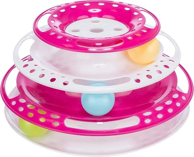 TRIXIE Catch The Balls Circle Track, Interactive Cat Toy, Cat, and Mouse Games, Pink (Pink/White)