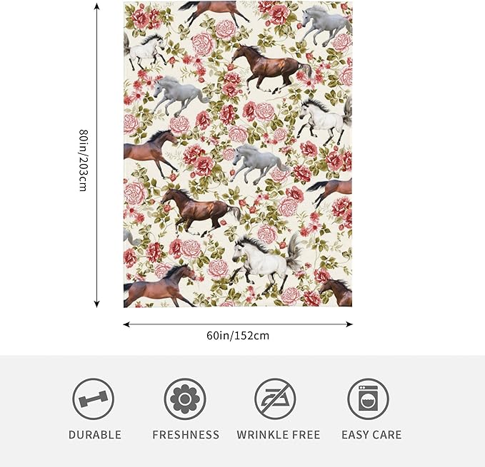 Horse Soft Throw Blanket Flannel Fleece Blankets Warm Cozy Lightweight Fuzzy Blanket for Bed Sofa Couch Home Decor 80"X60"