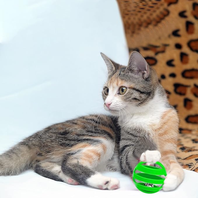 Kasyat 21 Pieces Plastic Cat Balls with Bells Bulk Cat Toys Balls Inside Kitten Chase Toys Lattice Bell Balls Cat Pounce Rattle Ball with Black Plush Drawstring Bag for Cat Exercise and Play Indoor