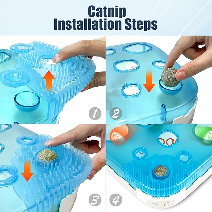 Migipaws Cat Toy,7-in-1 Automatic Interactive Kitten Toys Pack,Rolling Ball,Cat Feather Wand,Catnip Ball,Cat Self Grommer,Cardboard Cat House,Rechargeable,Paw Palace for Indoor Cats