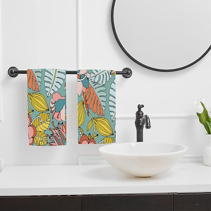 Boho Floral Tropical Leaves Bathroom Hand Towel Set of 2,Colorful Flowers Botanical Leaves Fingertip Towel Kitchen Hand Towel,Soft Absorbent Decorative Guest Towel Hand Bath Towel for Hotel Home