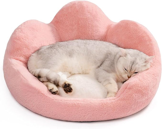 MEWOOFUN Cat Bed for Indoor Cats, Fluffy Cat Couch Bed Washable, Round Cute Pink Cat Sofa with Non-Slip Bottom, Pet Bed for Puppy and Kitten(Pink, 23")