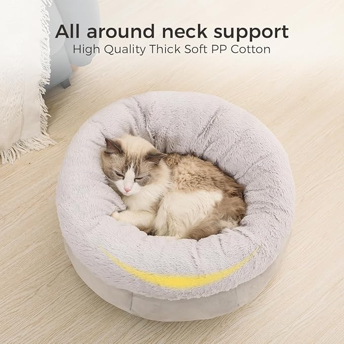 Cat Bed for Indoor Cats,Round Cat Bed for Small Pets,Washable Pet Bed with Non-Skid Bottom,Pet Bed for Puppy and Kitty,19 Inches,Grey