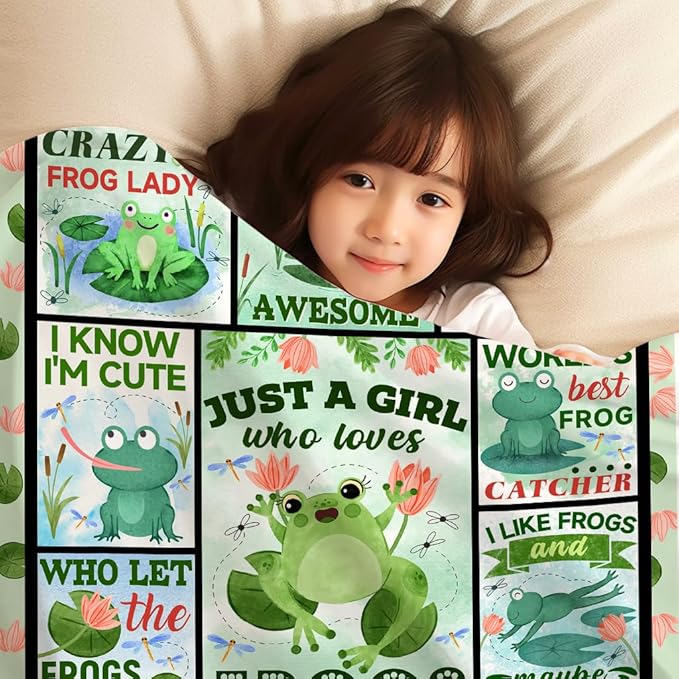 Cute Frog Gifts Blanket Funny Frogs Themed Throw Blankets for Frog Lover Adults Women Girls Christmas Birthday Gifts Decor Throw Blanket 50"X40"