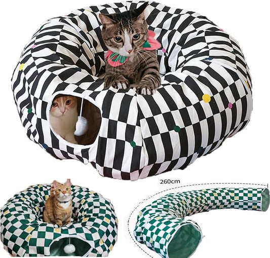 Premium Design Patent, Suitable for Multiple Cats to use at Once, Including cat Toys, cat Tunnel, cat mat, cat Tunnel Bed – Suitable for Small, Medium, and Large Cats. Cat Playground._Checker Board