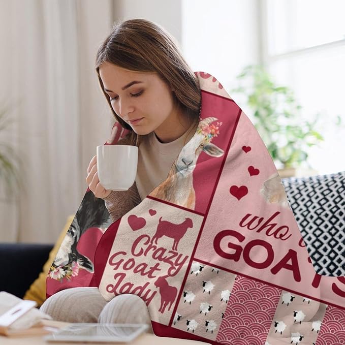 Goat Blanket Just A Girl Who Loves Goats Cute Pink Sheep Lamb Animal Print Throw Blankets for Sofa Stuff Decor Soft Cozy Fleece Plush Warm Flannel Gifts for Baby Girls Kids Women Adults Lover 50"x60"