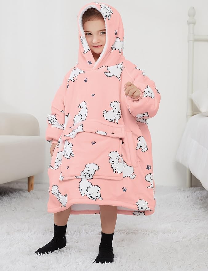 KFUBUO Wearable Blanket Hoodie for Kids Toddlers Sherpa Blanket Sweatshirt With Pocket Cute Dog Hoodies 2-6 Year Old Girl Boy Birthday Gifts