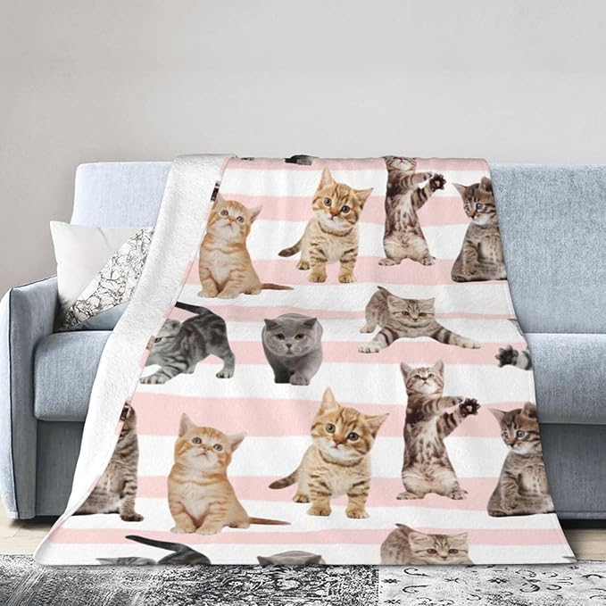 Fuzzy Throw Blanket 350 GSM Fleece Ultra-Soft Microfiber Blanket for Adults Kids Gift Couch, Sofa, Bed Cute Cat 50"x40"