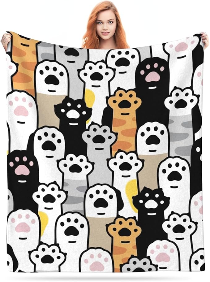 Cute Cat Foot Paw Blanket, Soft Blankets Flannel Bed Throw Cozy Lightweight Plush Gifts for Kids Boys Girls Women Men Sofa Couch Bedroom Living Rooms Warm All Season, Home Decor, Small 50"x40"
