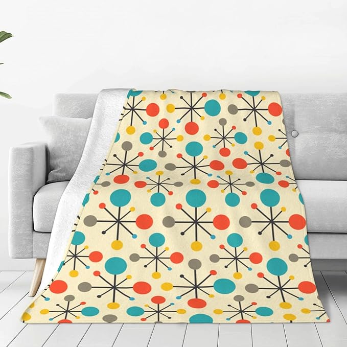 Mid Century Retro Throw Blanket Soft Cozy Plush Warm Fleece Blanket for Sofa Couch Bed 60"X50"