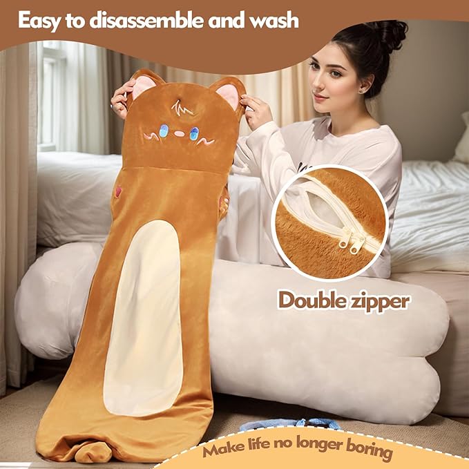 Long Cat Plush Pillow, 39.4inches Cute White Cat Plushie Stuffed Animals Body Pillow, Kawaii Kitten Soft Plushie Doll Toy Birthday Gift for Kids Girlfriend