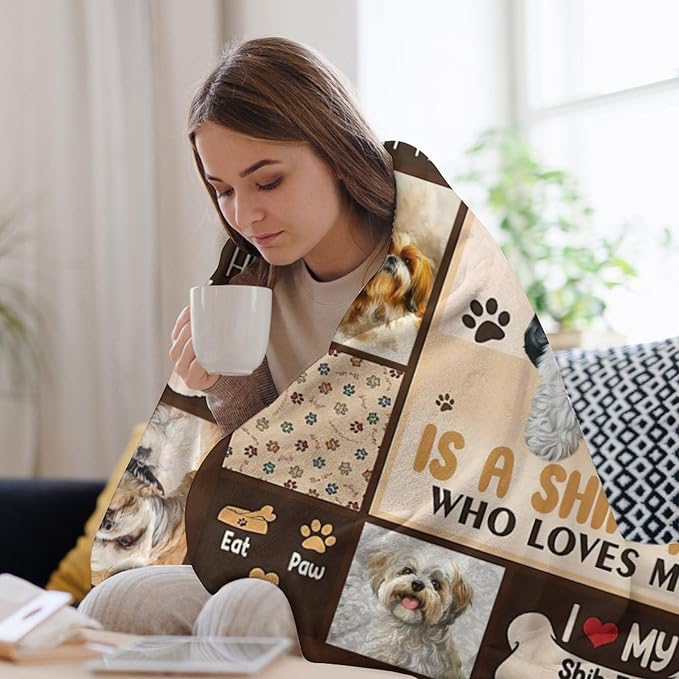 Dog Blanket Cute Shih Tzu Print Throw Blankets for Couch Sofa Bed Stuff Decor Lightweight Soft Cozy Fleece Plush Warm Flannel Bedding Blanket Pet Lover Gifts for Baby Boys Girls Kids Adults 60"x80"