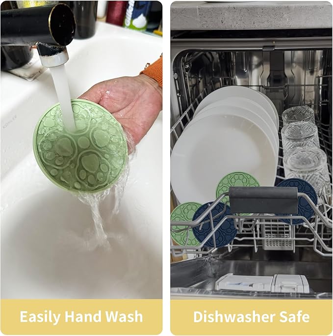 Blue Silicone Coffee Coasters Set of 6 with Holder - 4 Inch Non-Slip Cup Mats, Modern Bar Coasters for Desk, Table, Drink, Beer, Berverage - Dishwasher Safe