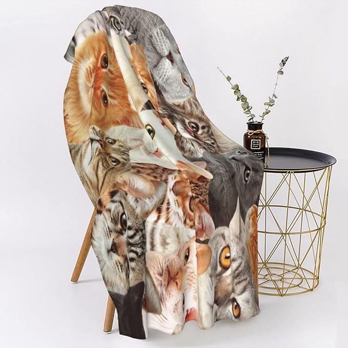 SARA NELL Cute Cat Microfiber Beach Towel Cat Breed Bath Towel for Cat Lover, Sand Free, Oversized, Super Absorbent, Quick Dry Towel for Travel Swimming, Sports, Beach, Gym,(31" x 51")