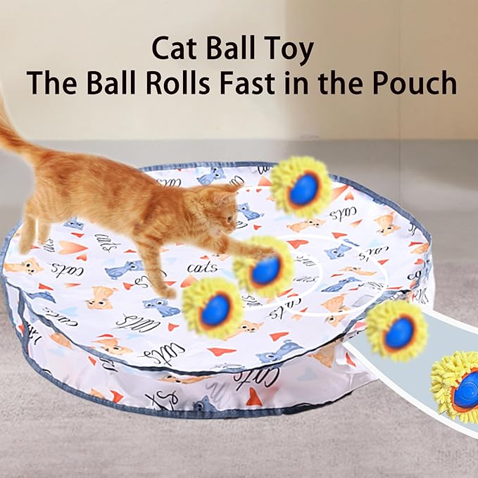 Interactive Cat Toys Ball Fast Rolling in Pouch, Rechargeable Electric Cat Toys, Motion Activate Cat Toy with LED Light, Hide and Seek Mouse Catching Game for Indoor Cats/Kittens/Dogs.