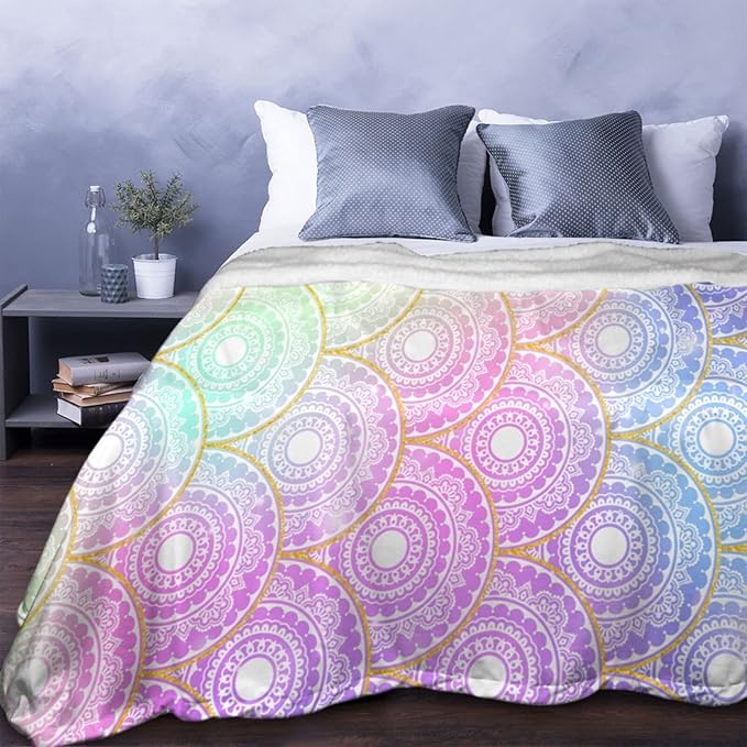 Fuzzy Throw Blanket 350 GSM Fleece Ultra-Soft Microfiber Blanket for Adults Kids Gift Couch, Sofa, Bed Mermaid Rainbow 50"x40"