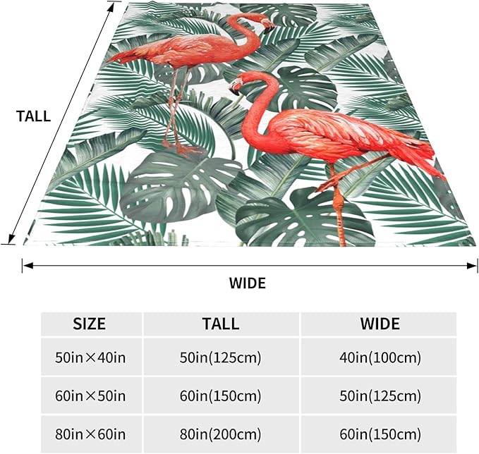 Fuzzy Throw Blanket 350 GSM Fleece Ultra-Soft Microfiber Blanket for Adults Kids Gift Couch, Sofa, Bed Pink Flamingo Palm 60"x50"