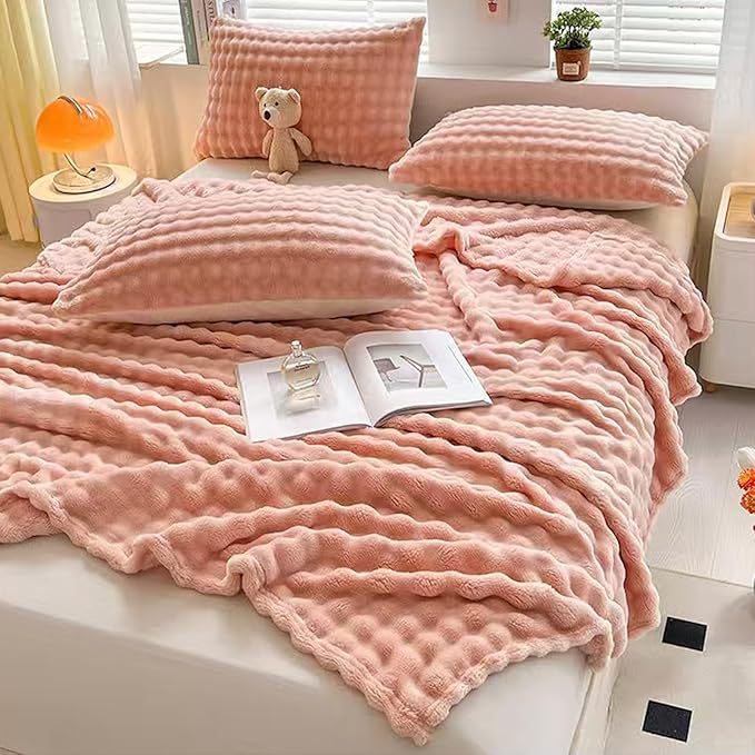 Soft Fluffy Fur Throw Blanket, 3D Fleece Bubble Blanket, Flannel Fuzzy Soft Plush Bubble Blanket for Sofa Bed Room Office,Decorative Throw Blanket, 40"x60"Pink