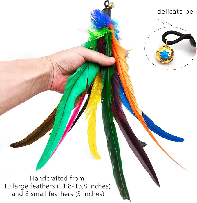 Cat Toy 2PCS Ultra-Long Cat Teaser(50"+38")+9PCS Da Bird Feather Refills,Cat Fishing Pole Toy,Interactive Cat Toys -Retractable Cat Wand Toy and Feather Toys Refills for Indoor Cats