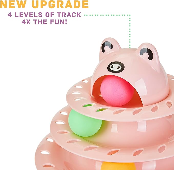 Gefryco Cat Toys Roller Track for Indoor Cats, Turntable 4-Tier Cat Tower Toy with Colorful Chase Balls, Multi-Level Fun Interactive Cat Toys, Puzzle Kitten Exercise Toys Self Play(Pink)