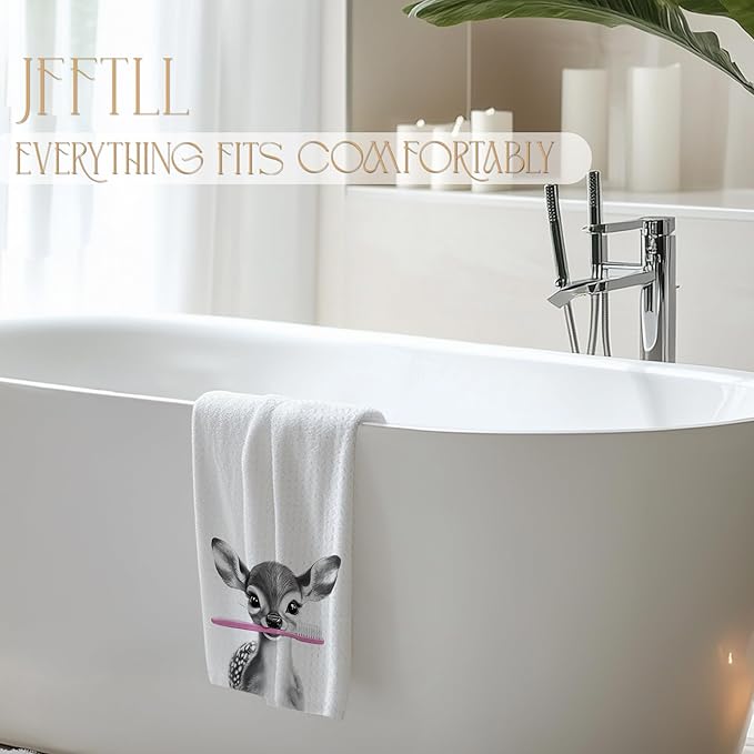 Funny Toothbrush Deer Hand Towels for Bathroom Washroom Restroom Decor, Deer Gifts for Women, Kids Hand Towels, 16x24 Inch